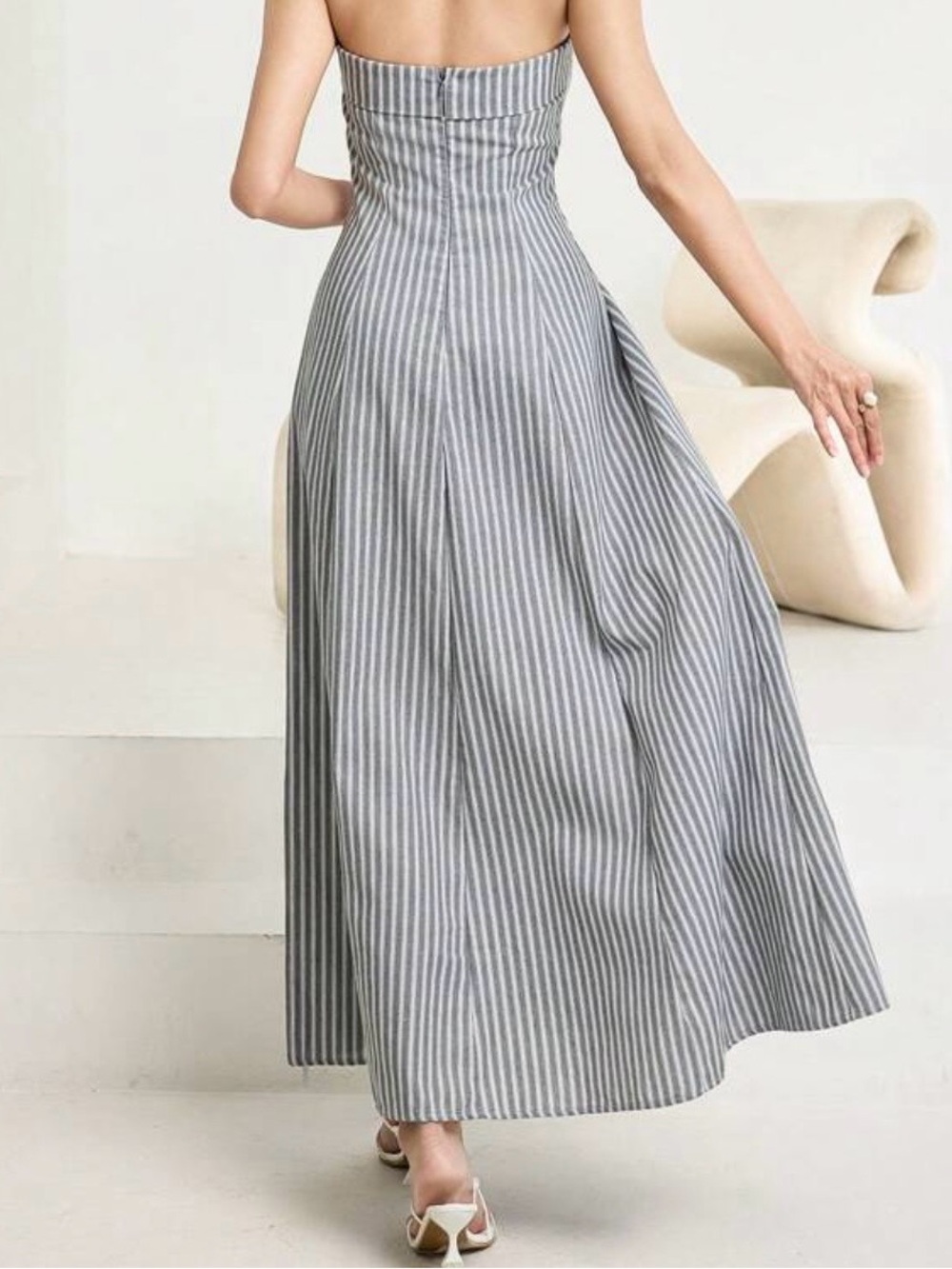 Strapless Pinstripe Maxi Dress - Picture 2 of 8